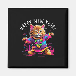 Imán Feliz Año Nuevo Fiesta bailando diseño de gato