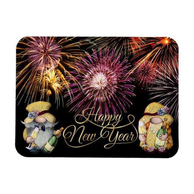 Imán Feliz Año Nuevo Gnomes Magnet (Horizontal)