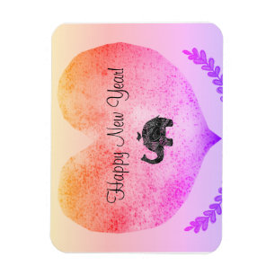 Imán Feliz Año Nuevo Gran Corazón y Elefante Doodle