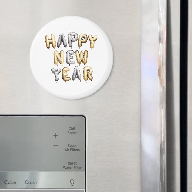 Imán Feliz Año Nuevo Gris Dorado (In situ (nevera))