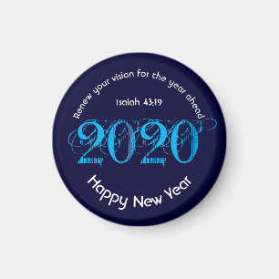 Imán Feliz Año Nuevo RENOVAR VISIÓN 2020 Elegante AZUL