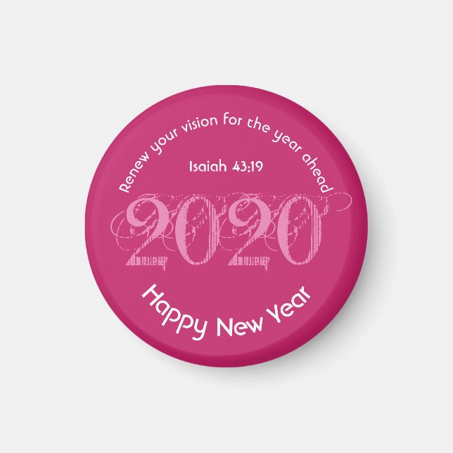 Imán Feliz Año Nuevo RENUEVO VISIÓN 2020 PINK elegante (Frente)