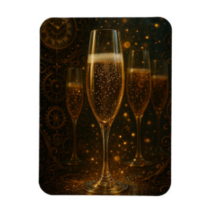 Imán Feliz Año Nuevo Steampunk Champán Glamuroso