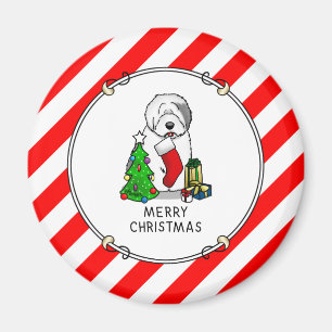 Imán Feliz Árbol de Navidad 2 viejo perro de oveja ingl