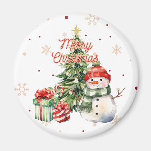 Imán Feliz árbol de Navidad Snowman y presente