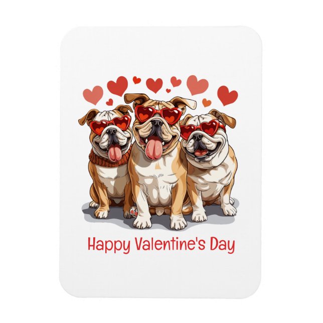 Imán Feliz Bulldog en inglés de San Valentín (Vertical)