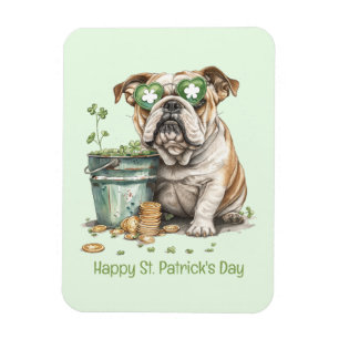 Imán Feliz Bulldog en inglés del Día de San Patricio