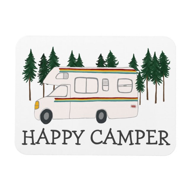 Imán FELIZ CAMPER Whimsical Retro RVing Motorhome Trees (Horizontal)