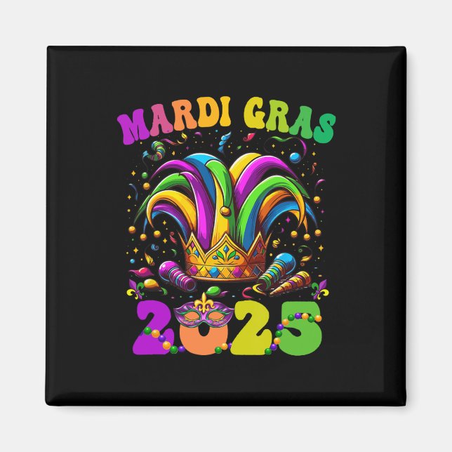 Imán Feliz Carnaval de Mardi Gras 2025 Jester O (Frente)