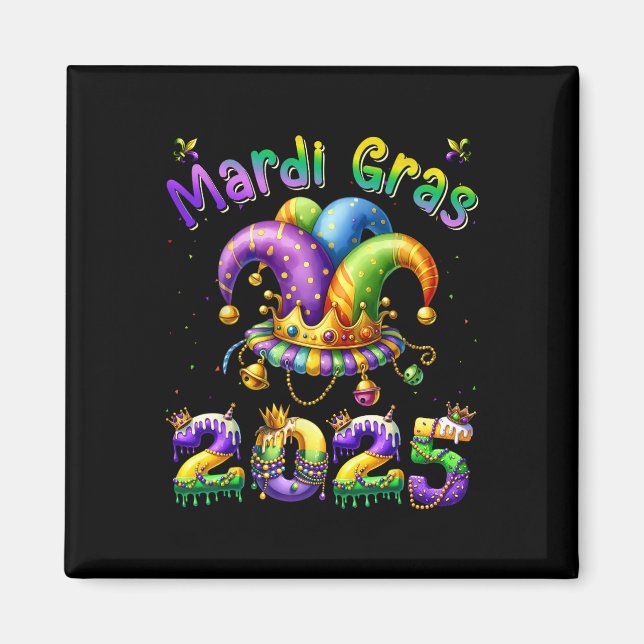 Imán Feliz Carnaval de Mardi Gras 2025 Jester O (Frente)