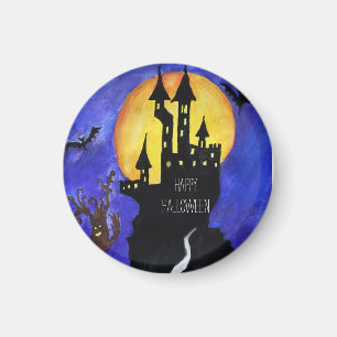 Imán Feliz Castillo De Halloween Pequeño, Magnet Redond