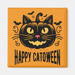 Imán Feliz Catoween Gato Negro Cara de Calabaza de Hall