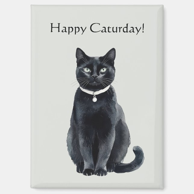 Imán Feliz Caturday Gato Negro (Anverso)