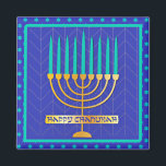 Imán Feliz Chanukah<br><div class="desc">Feliz Chanukah, menorah sobre el fondo de la Estrella de David</div>