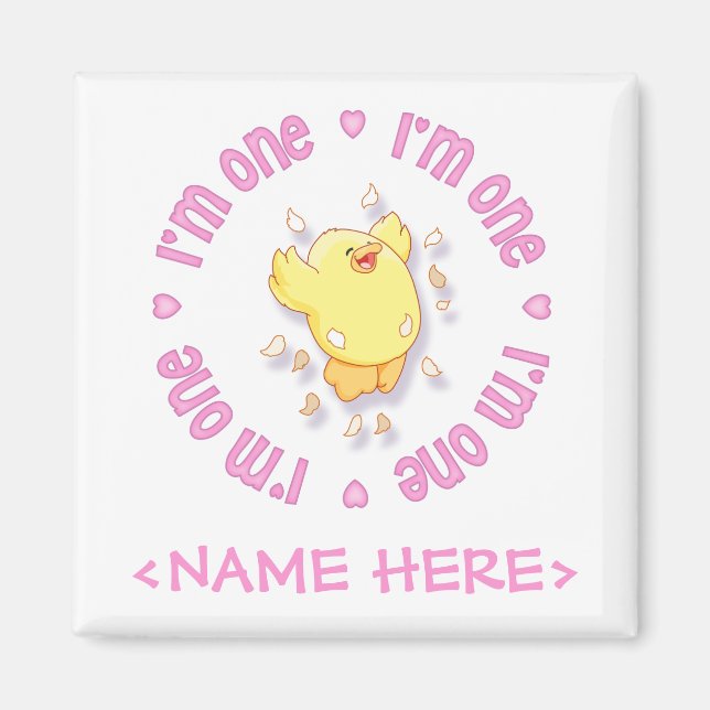 Imán Feliz Chick 1er cumpleaños Rosa (Frente)