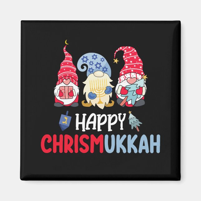 Imán Feliz Chrismukkah Gnomes Hanukkah Feliz Navidad (Frente)