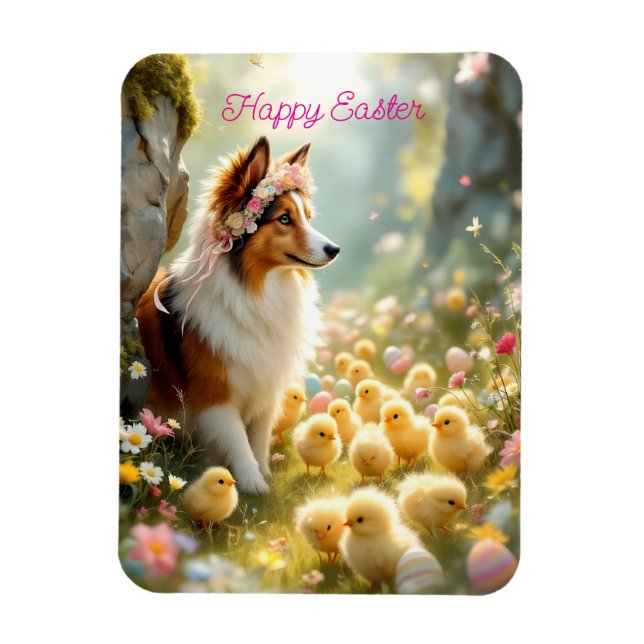 Imán Feliz Collie de Pascua y Chicas (Vertical)