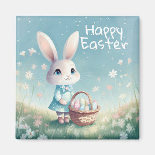 Imán Feliz Conejo de Pascua con huevos de Pascua