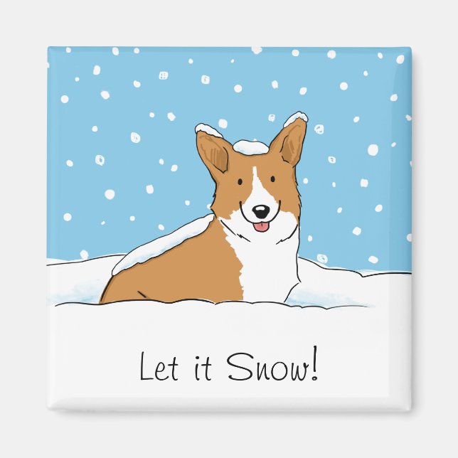 Imán Feliz Corgi que nieve | Personalizado Cute Winter  (Frente)