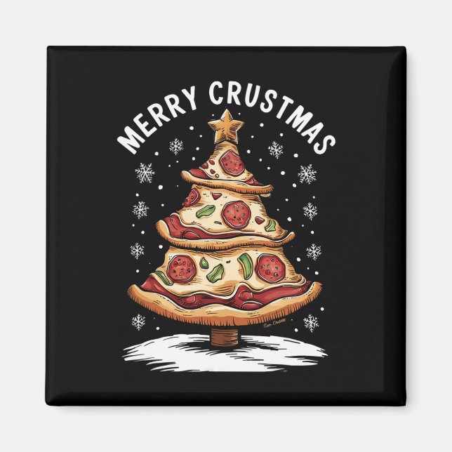 Imán Feliz Crustmas Pizza Árbol de Navidad Navidad Navi (Frente)