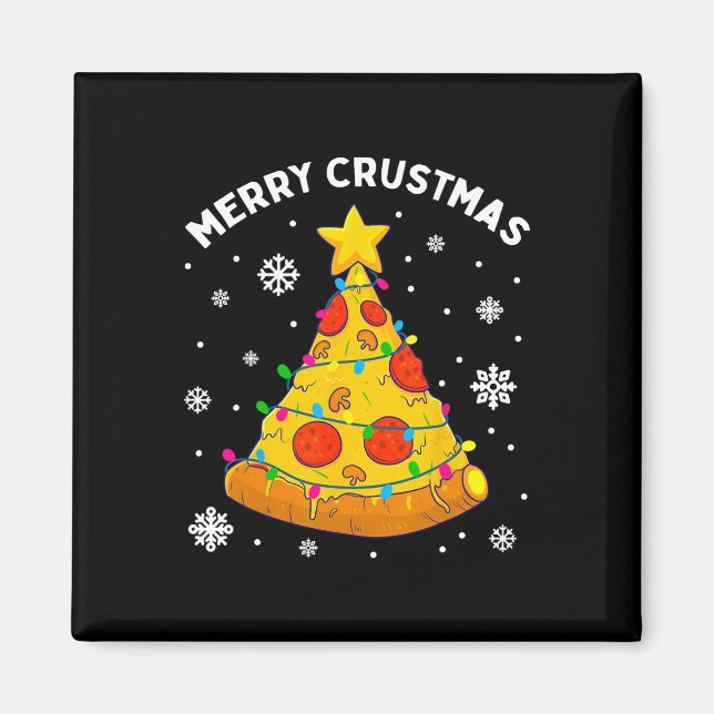Imán Feliz Crustmas Pizza Árbol de Navidad Regalos de N (Frente)
