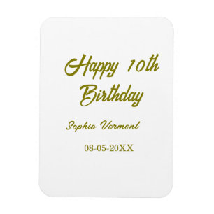 Imán Feliz cumpleaños 10 nombre fecha dorado simple min