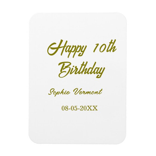 Imán Feliz cumpleaños 10 nombre fecha dorado simple min (Vertical)