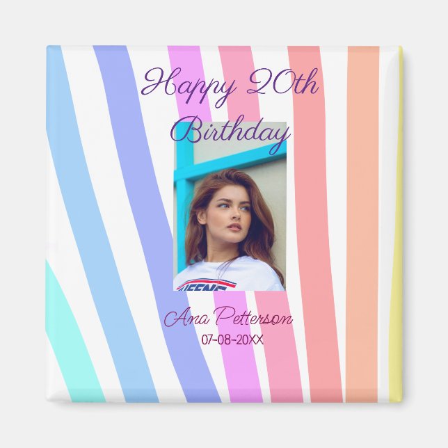 Imán Feliz cumpleaños 20 arcoíris rústico boho líneas f (Frente)