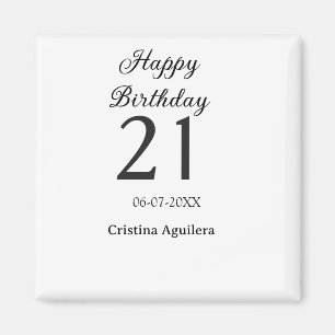 Imán Feliz cumpleaños 21 letras negritas nombre simple 