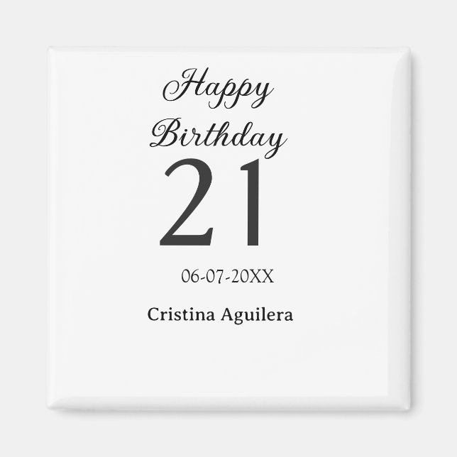 Imán Feliz cumpleaños 21 letras negritas nombre simple  (Frente)