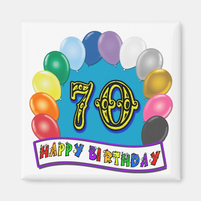 Imán Feliz cumpleaños 70 con globos (Frente)