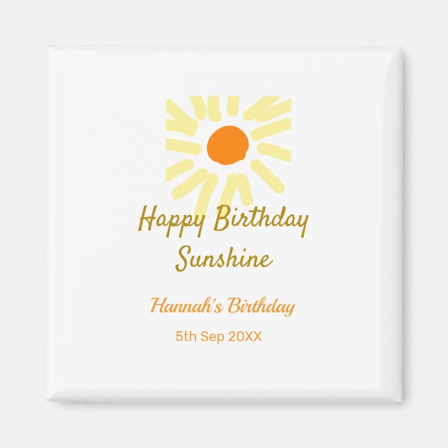 Imán Feliz cumpleaños amarillo naranja sol boho (Frente)
