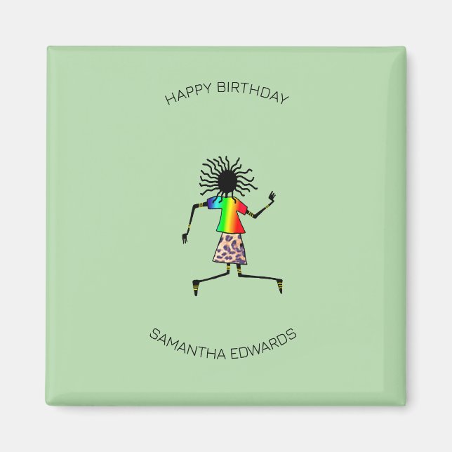 Imán Feliz cumpleaños, bailarín feliz de arte africano (Frente)