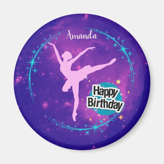 Imán Feliz cumpleaños Ballerina Galaxy personalizado    (Frente)