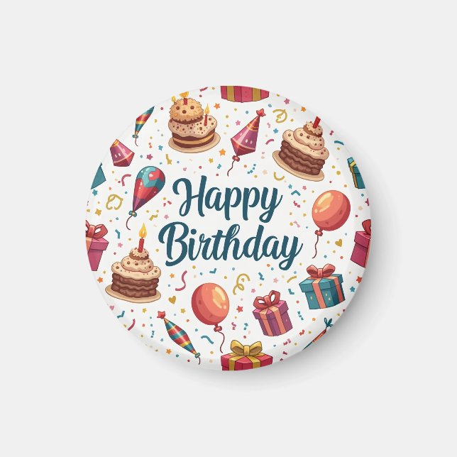 Imán Feliz cumpleaños con globos y pasteles (Frente)