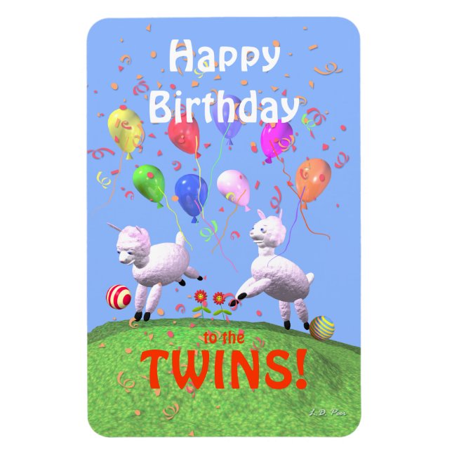 Imán Feliz Cumpleaños Corderos para Gemelos (Vertical)