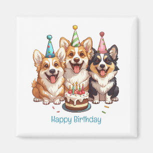 Imán Feliz cumpleaños Corgi Dogs