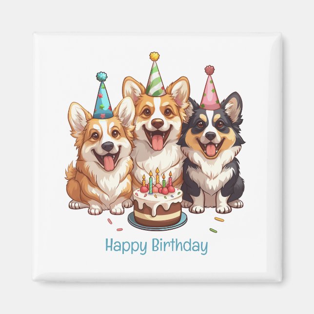 Imán Feliz cumpleaños Corgi Dogs (Frente)