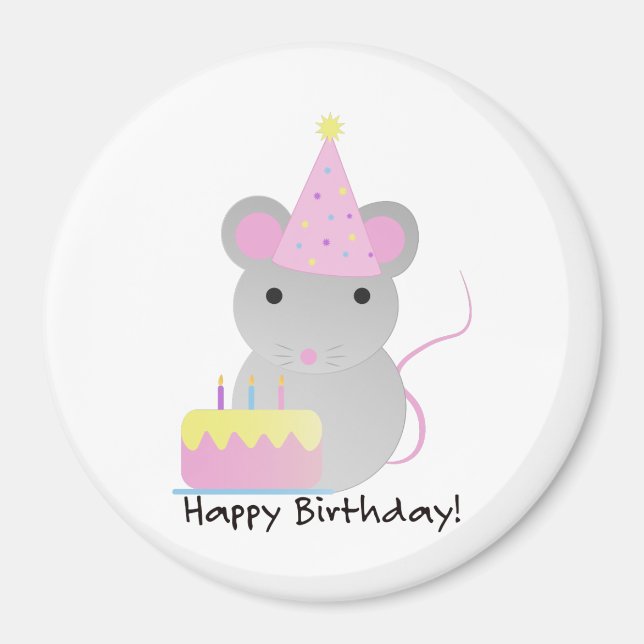 Imán Feliz Cumpleaños Cute Parrty Mouse (Frente)
