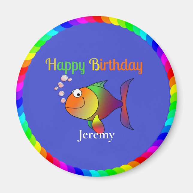 Imán Feliz cumpleaños de las burbujas de los peces (Frente)