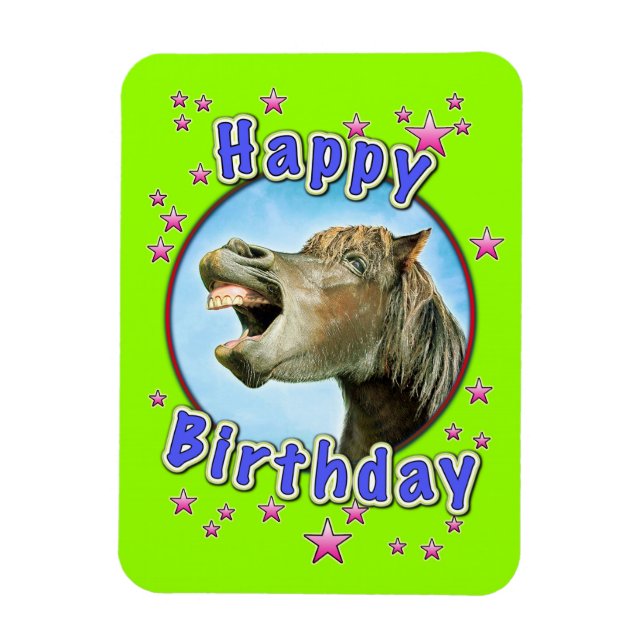 Imán Feliz cumpleaños del caballo riéndose (Vertical)
