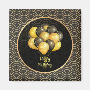 Imán Feliz cumpleaños, elegante negro y oro,