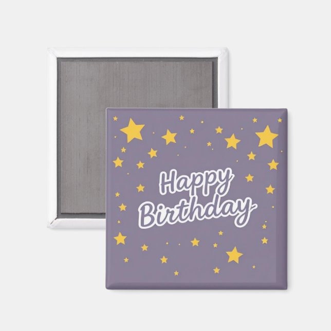 Imán Feliz Cumpleaños Estrellas Doradas sobre Azul  (Anverso/Reverso)