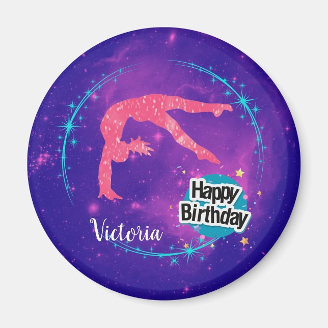 Imán Feliz Cumpleaños Gimnasia Galaxia Saltos  (Frente)