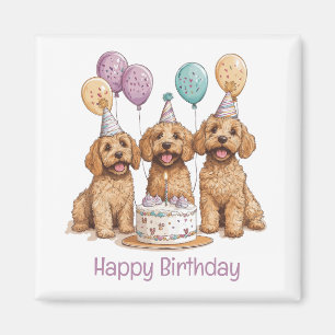 Imán Feliz cumpleaños Goldendoodle Dogs Pastel de cumpl