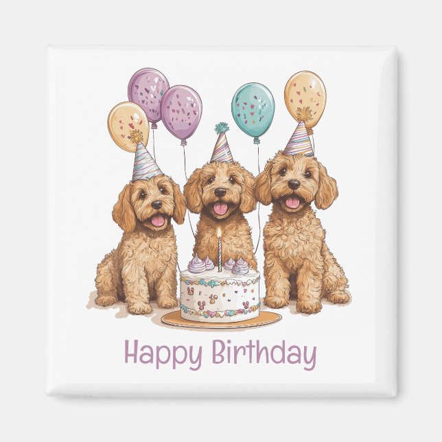 Imán Feliz cumpleaños Goldendoodle Dogs Pastel de cumpl (Frente)