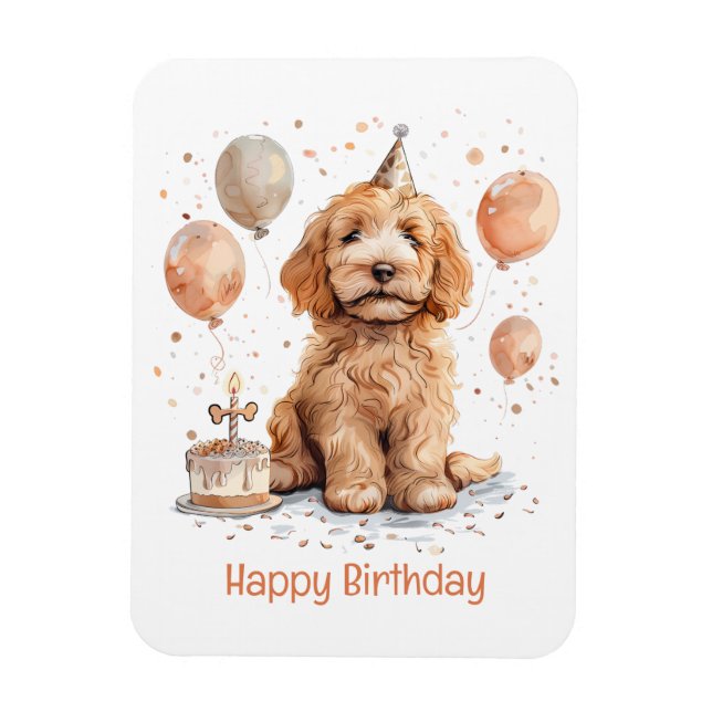Imán Feliz cumpleaños Goldendoodle Perro Pastel de cump (Vertical)