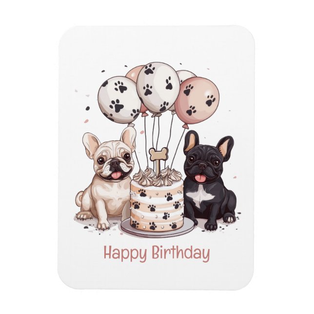Imán Feliz Cumpleaños Gorros de Fiesta Bulldogs Frances (Vertical)
