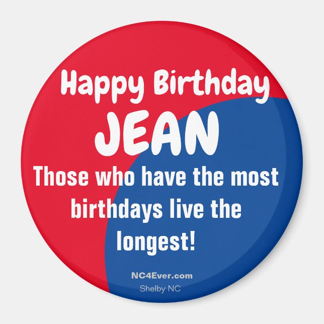 Imán Feliz cumpleaños JEAN Refrigerator Magnet (Frente)