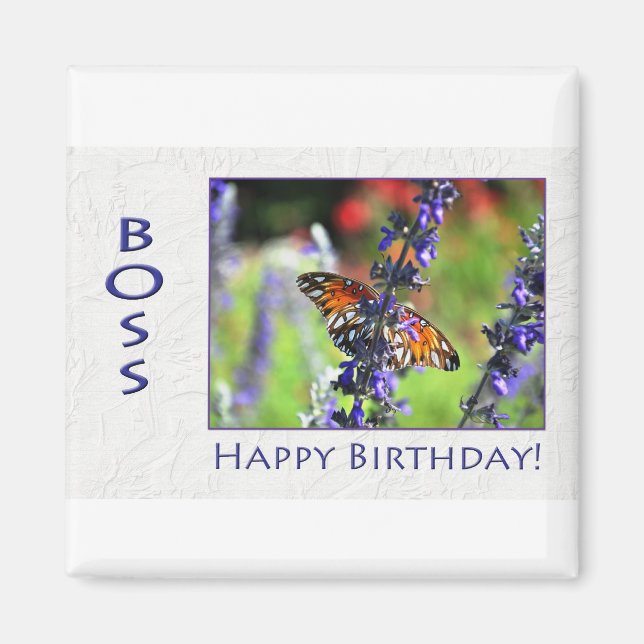 Imán Feliz cumpleaños, jefe, flores y mariposas (Frente)